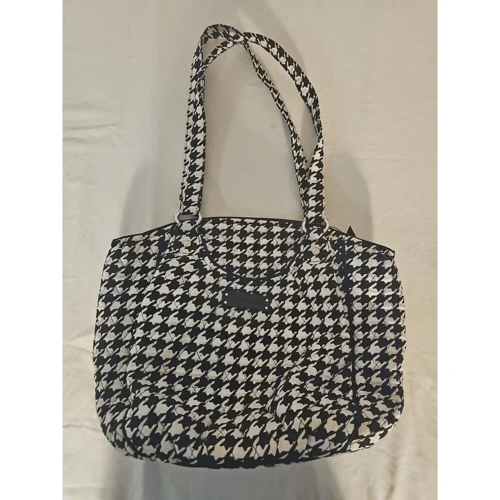Vera Bradley Houndstooth Black White Quilted Tote Bag Purse Shoulder Strap